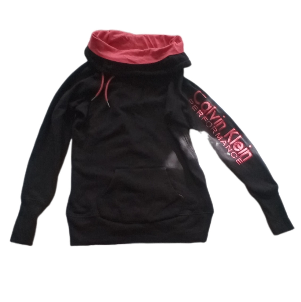 EUC Calvin Klein Women's Performance Black & Pink Cowl Neck Sweatshirt, Medium